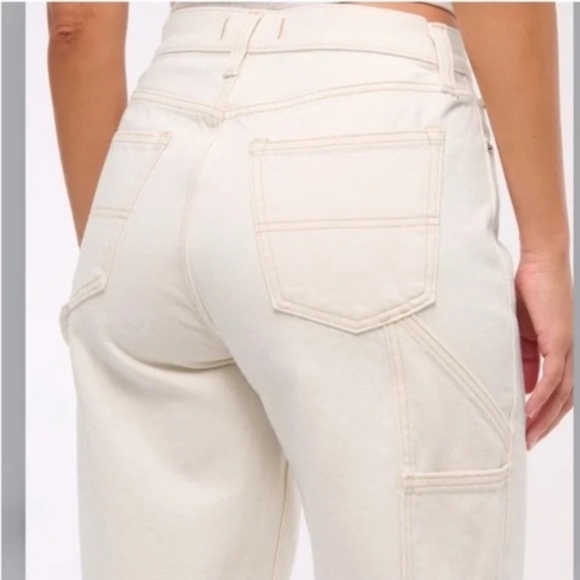 Abercrombie & Fitch 90s Straight Carpenter Cargo Jeans Curve Love White 30 Long - Picture 3 of 7